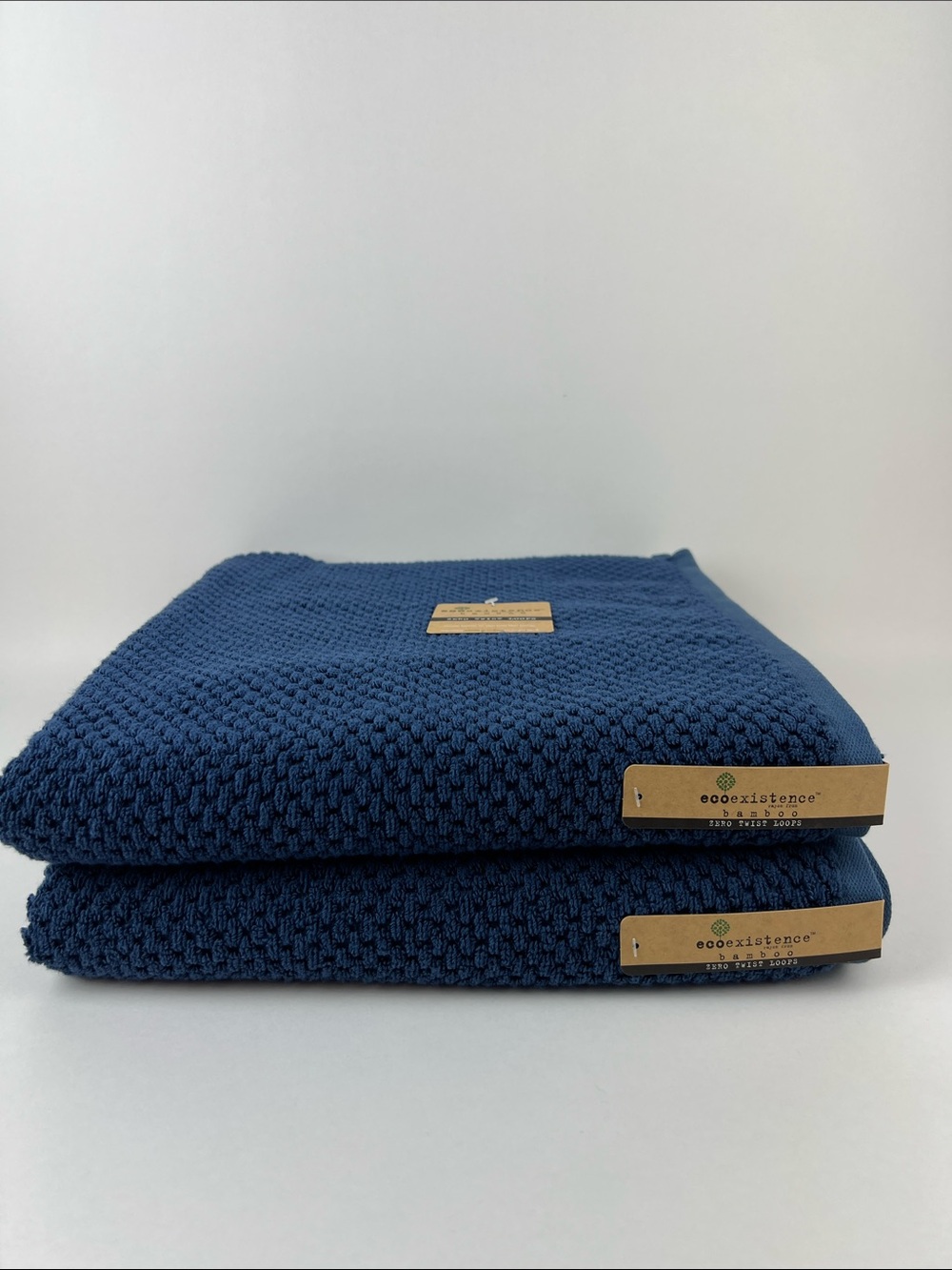 Ecoexistence Bath Towels Bamboo Navy Blue Zero Twist Soft Cotton 2 Pc Set NEW